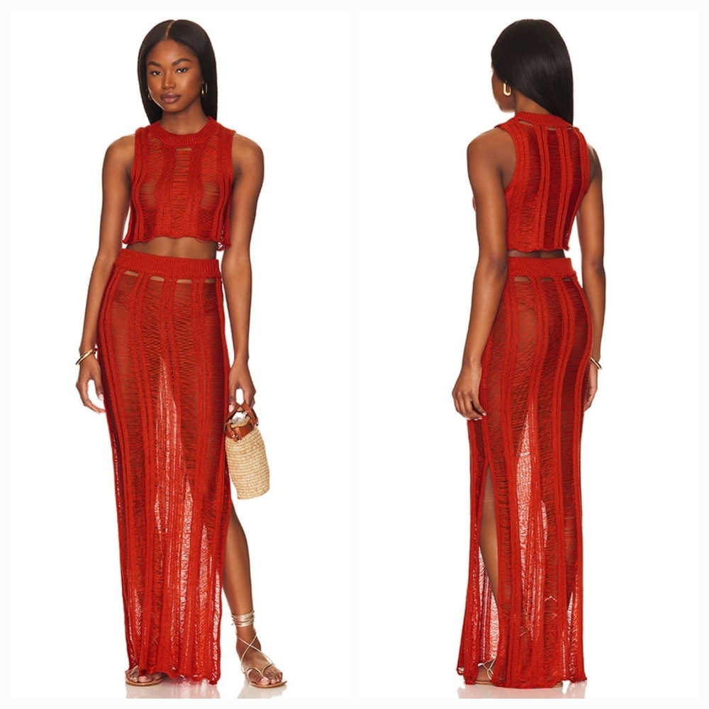 Superdown Tayla Maxi Skirt Set in Burnt Orange